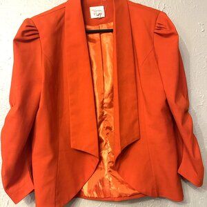 Golden Poppy, Red Orange, 3/4" Ruched sleeve Blazer. Fun AND professional.